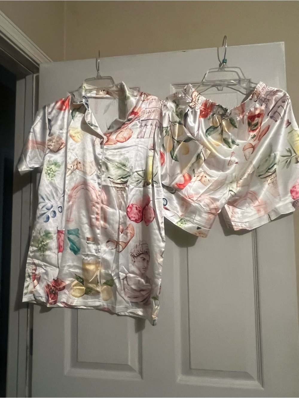 Satin Fruit & Floral Two-Piece Pajama Set